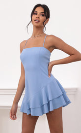 Asymmetric Frill Dress Baby Blue