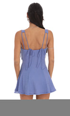 Chevron Double Bows Ruffle Dress in Periwinkle