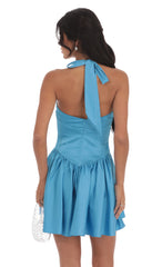 Satin Halter A-line Dress in Blue