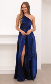 One Shoulder Pleated Klein Blue Dress