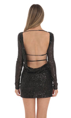 Sequin High Neck Open Back Dress in Black
