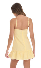 Pinstriped Scallop Ruffle Dress in Yellow