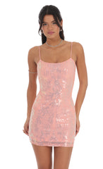 Sequin Pattern Bodycon Dress Peach
