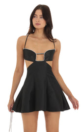 Rhinestone Cutout Dress in Black