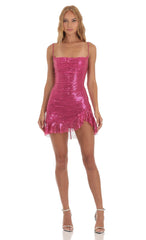 Sequin Ruffled Slit Dress in Pink
