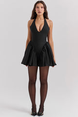 black halter mini dress