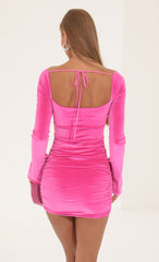 Velvet Bell Sleeve Dress in Pink