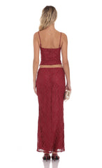 Gold Thread Lace Maxi Skirt in Burgundy