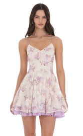 Floral Fit and Flare Dress in Cream