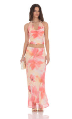Floral Cowl Neck Halter Top in Orange