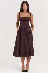 rich brown midi sundress