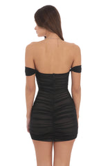 Mesh Off Shoulder Bodycon Dress in Black
