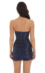 Strapless Sequin Cutout Bodycon Dress in Navy