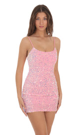 Iridescent Sequin Bodycon Dress in Pink