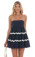 Wavy Stripe Babydoll Dress in Navy
