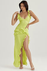 lime ruffle maxi dress