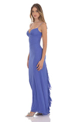 Mesh Open Back Maxi Dress in Periwinkle