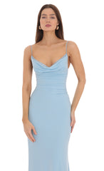 Cowl Neck Mermaid Maxi Dress in Blue