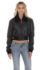 Sherpa Washed Faux Leather Jacket in Black