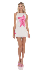 Floral High Neck Dress in White