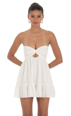 Dotted Strapless Babydoll Dress in White