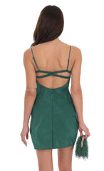 Satin Open Back Dress in Green