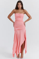 apricot gathered asymmetric dress