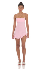 Ruffled Slit Dress in Pink