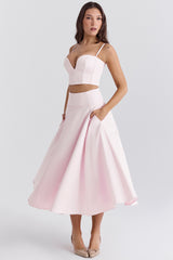 ballerina pink a-line midi skirt