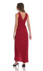 V-Neck Slit Maxi Dress in Red