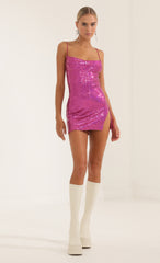 Sequin Side Slit Dress in Pink