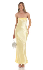 Strapless Satin Maxi Dress in Yellow