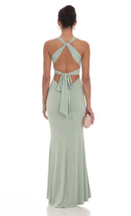 Front Twist V-Neck Maxi Dress in Sage