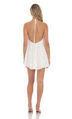 Embroidered Mock Neck Dress in White