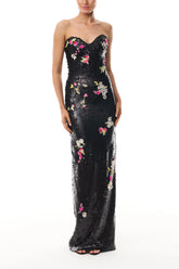 Floral Matte Sequin Column Gown
