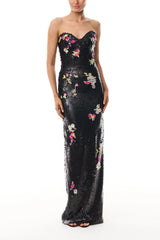Floral Matte Sequin Column Gown