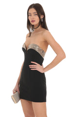 Sequin Strapless Sweetheart Neck Dress in Black