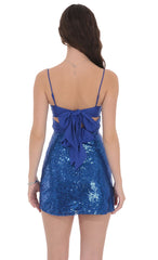 Sequin Front Twist Bodycon Dress in Royal Blue