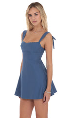 Lace Trim Open Back Dress in Denim Blue