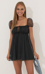 Baby Doll Glitter Navy Mesh Dress in Black