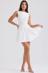 white pleated cotton mini dress