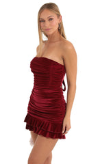 Velvet Ruched Bodycon Dress in Red