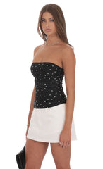 Mesh Polka Dot Ruched Tube Top in Black
