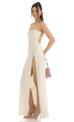 Velvet Maxi Dress in Beige