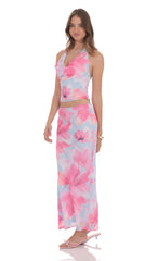 Tropical Floral Maxi Skirt in Blue and Pink