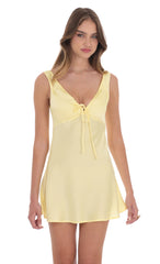 Satin V-Neck Dress in Yellow