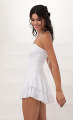 Asymmetrical Frill Dress in White