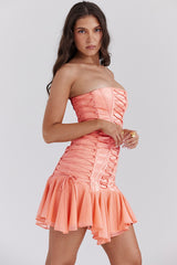 sorbet satin strapless mini dress