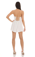 Front Lace Chiffon Strapless Dress in White