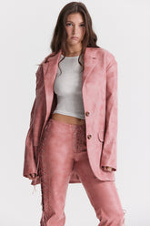 warm pink vegan leather oversized blazer